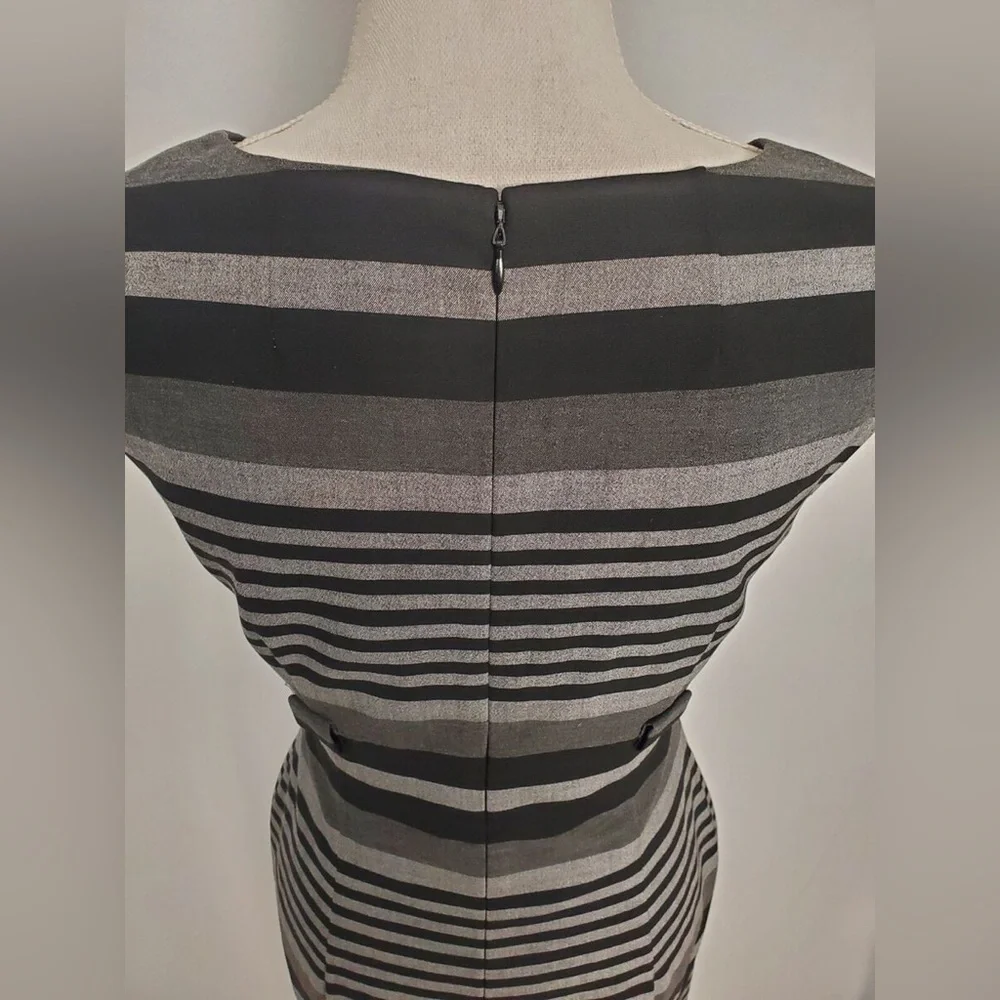 Women’s Striped Sleeveless Midi Knee Length Dress Calvin Klein 12 Black Gray